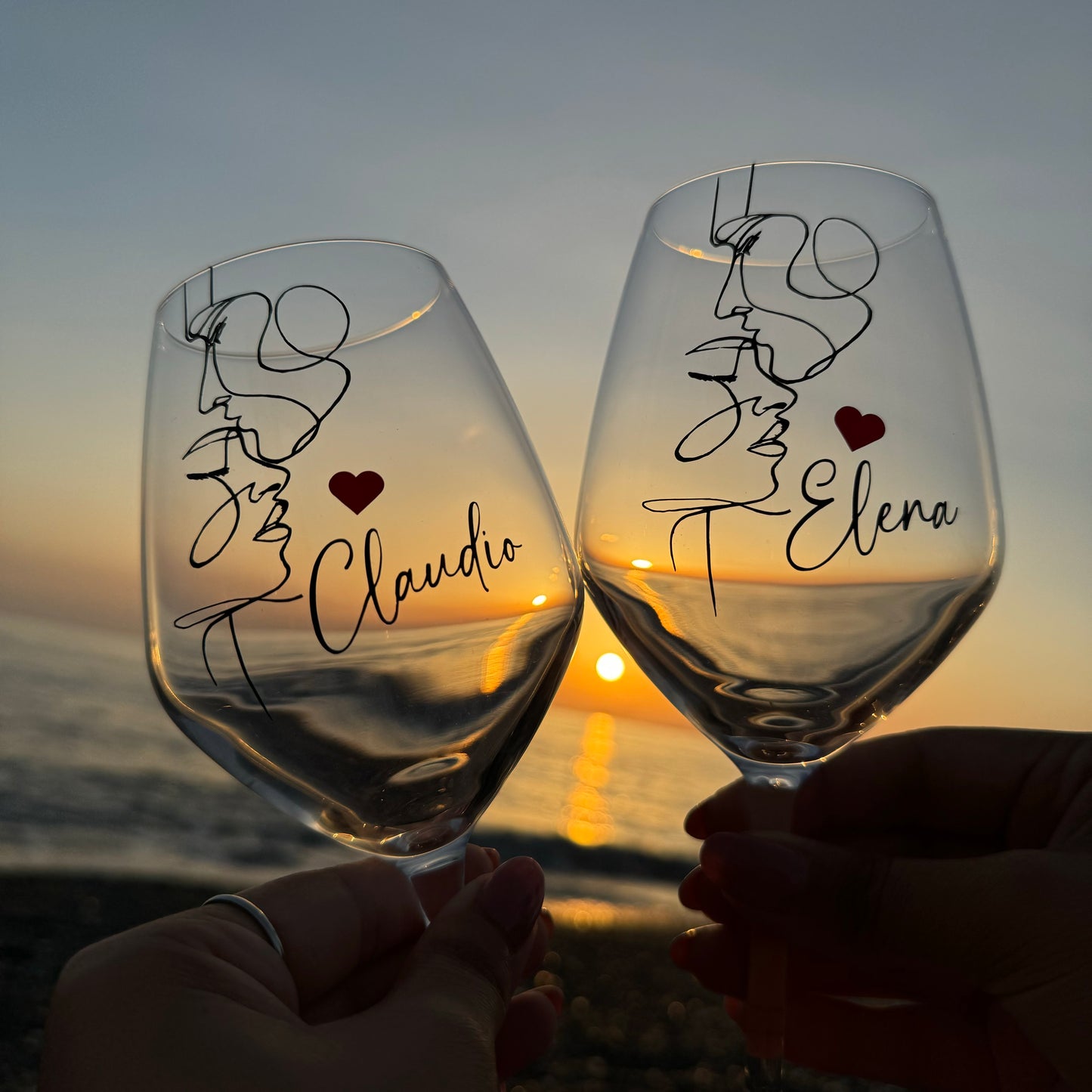 New Bacio su fronte | Set di calici da vino personalizzati con nome | 2pz. | Idea regalo