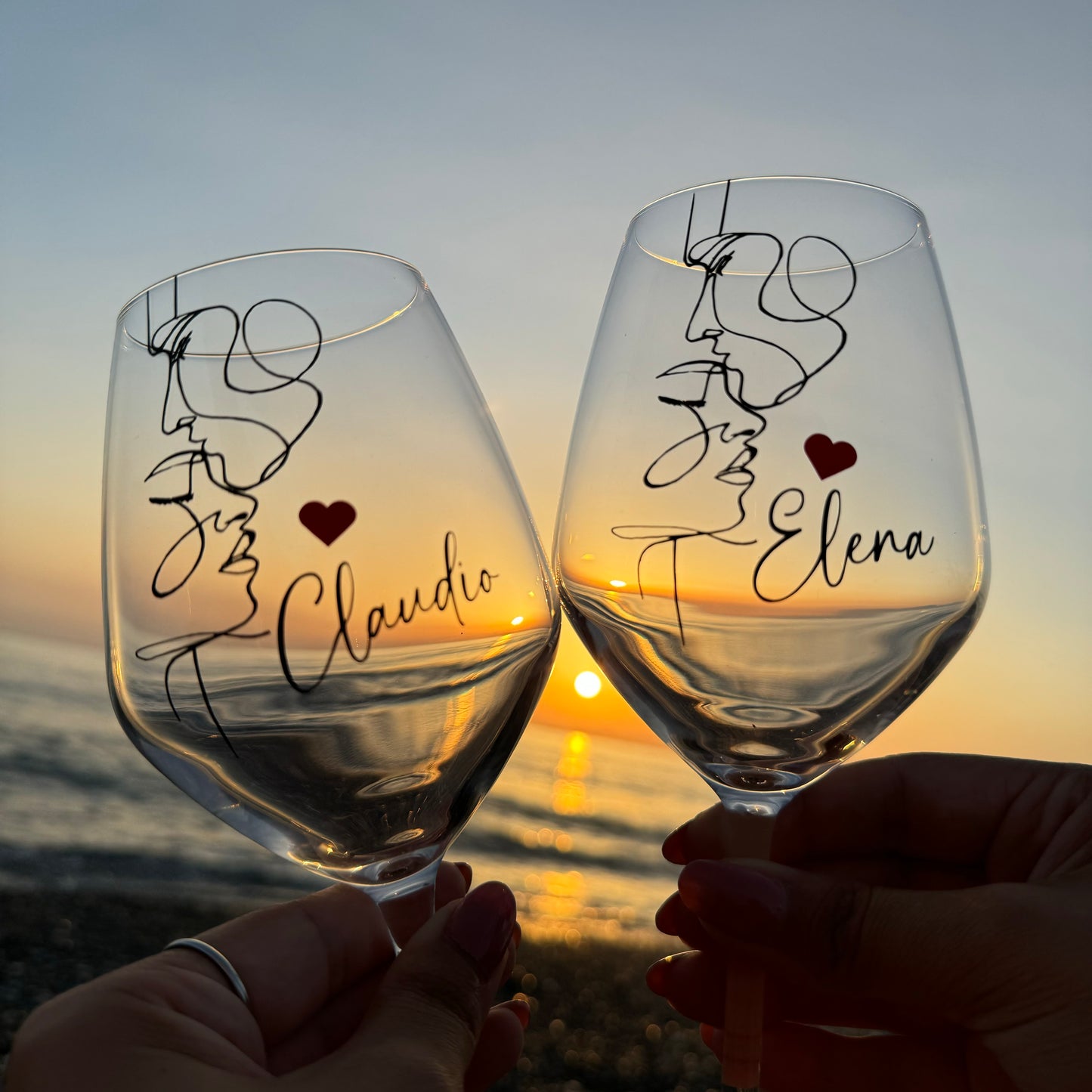 New Bacio su fronte | Set di calici da vino personalizzati con nome | 2pz. | Idea regalo