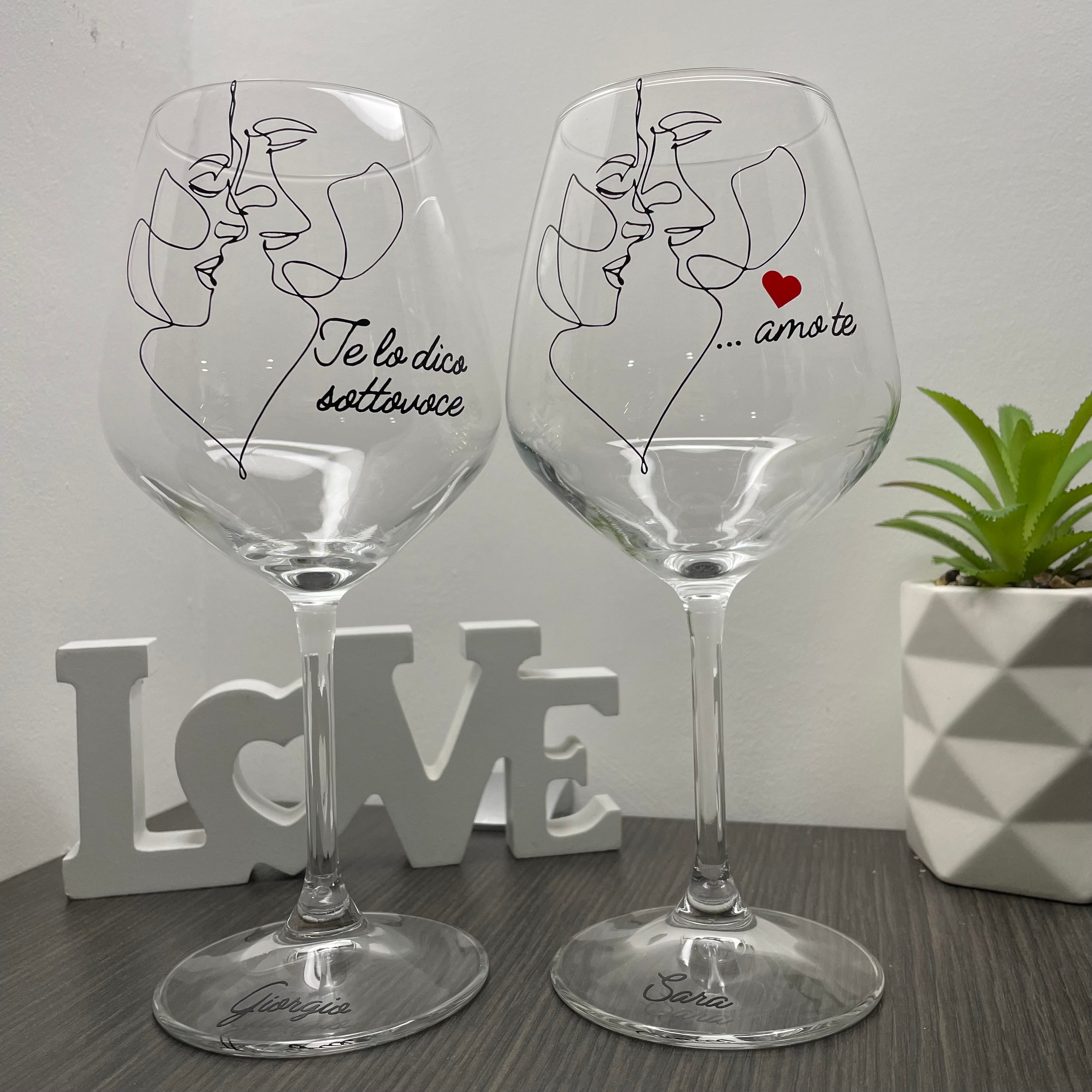 Love Home, Set di calici da vino personalizzati con nome, 2pz.