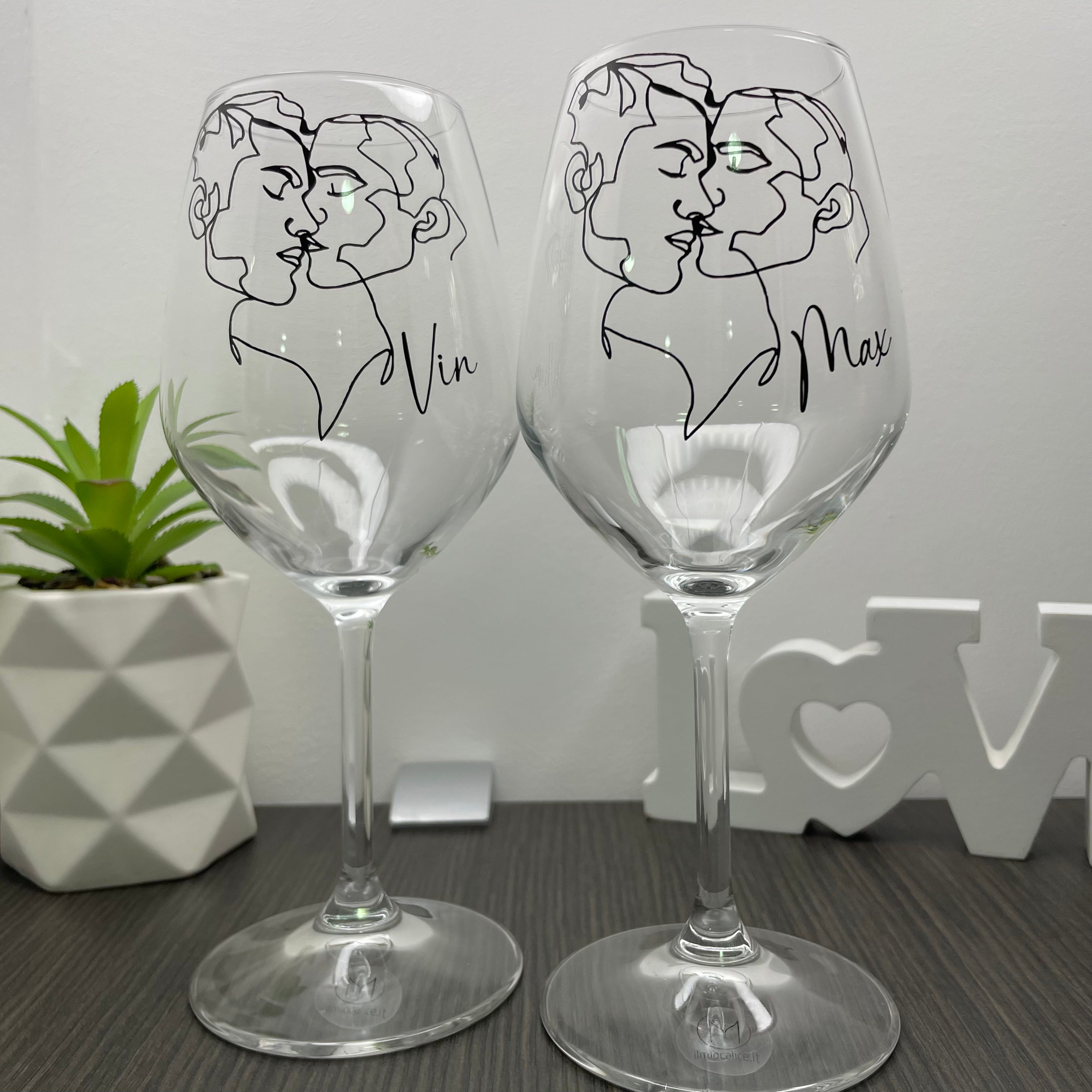 Love, Set di calici da vino personalizzati con nome, 2pz.