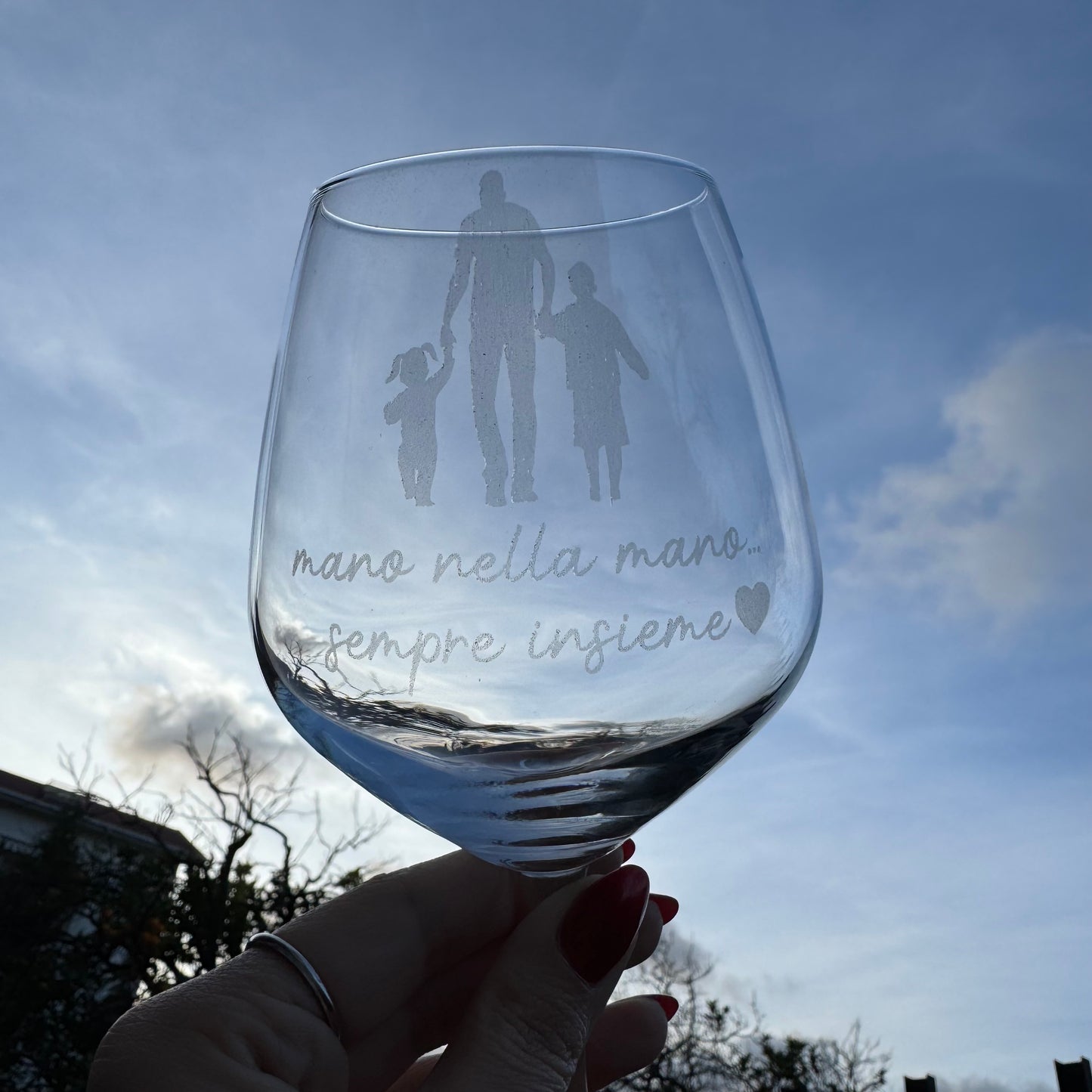 Mano nella mano | Calice da vino personalizzato a laser | 2pz. | Idea regalo