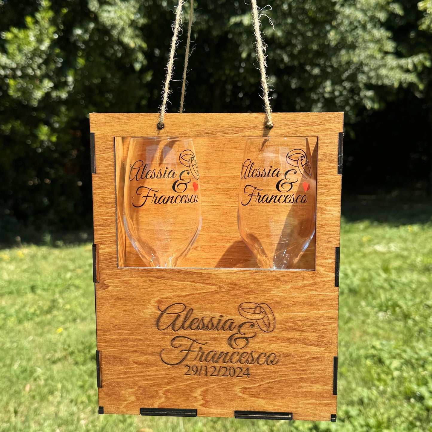 Scatola in legno personalizzata + set di flûte personalizzati | Idea regalo per gli sposi