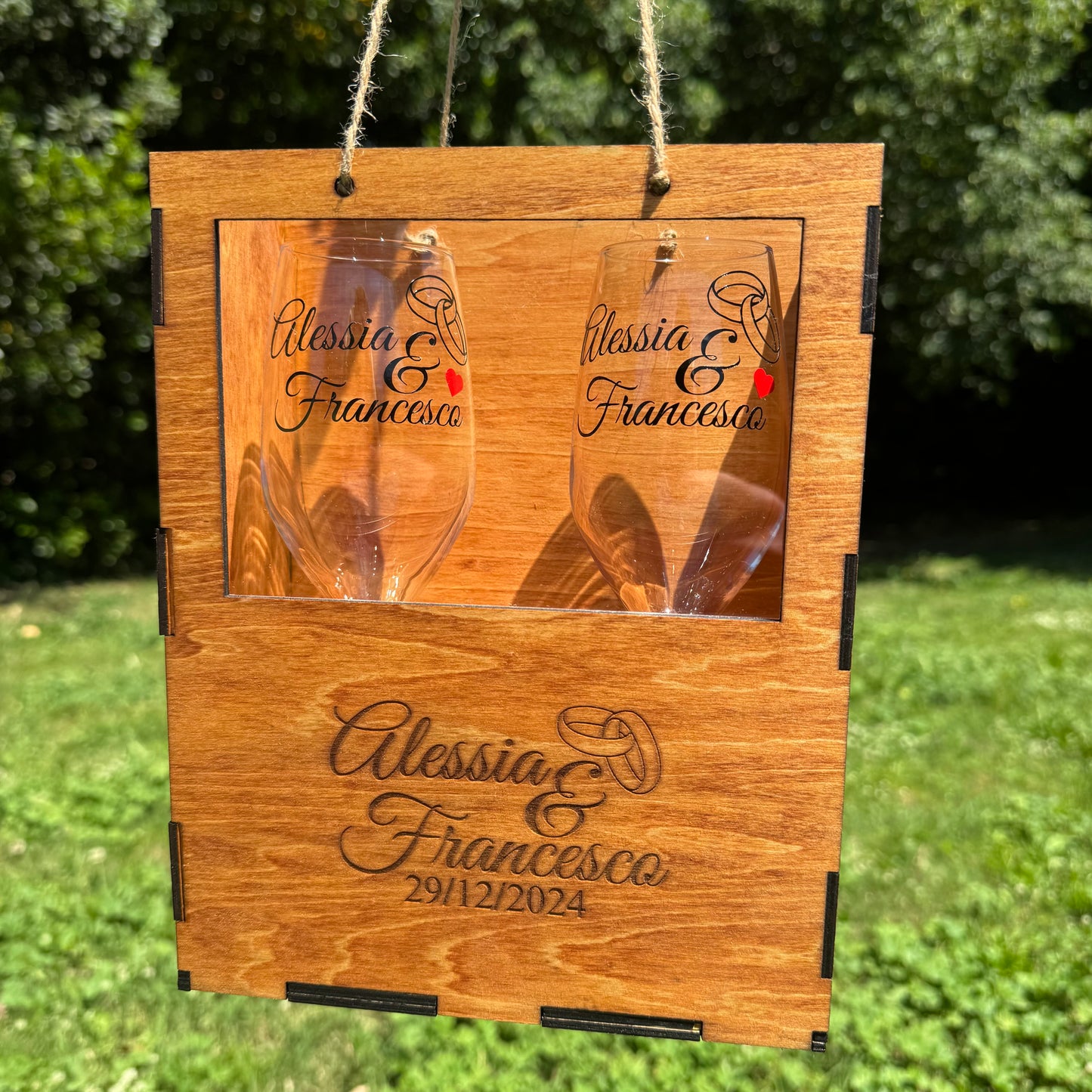 Scatola in legno personalizzata + set di flûte personalizzati | Idea regalo per gli sposi