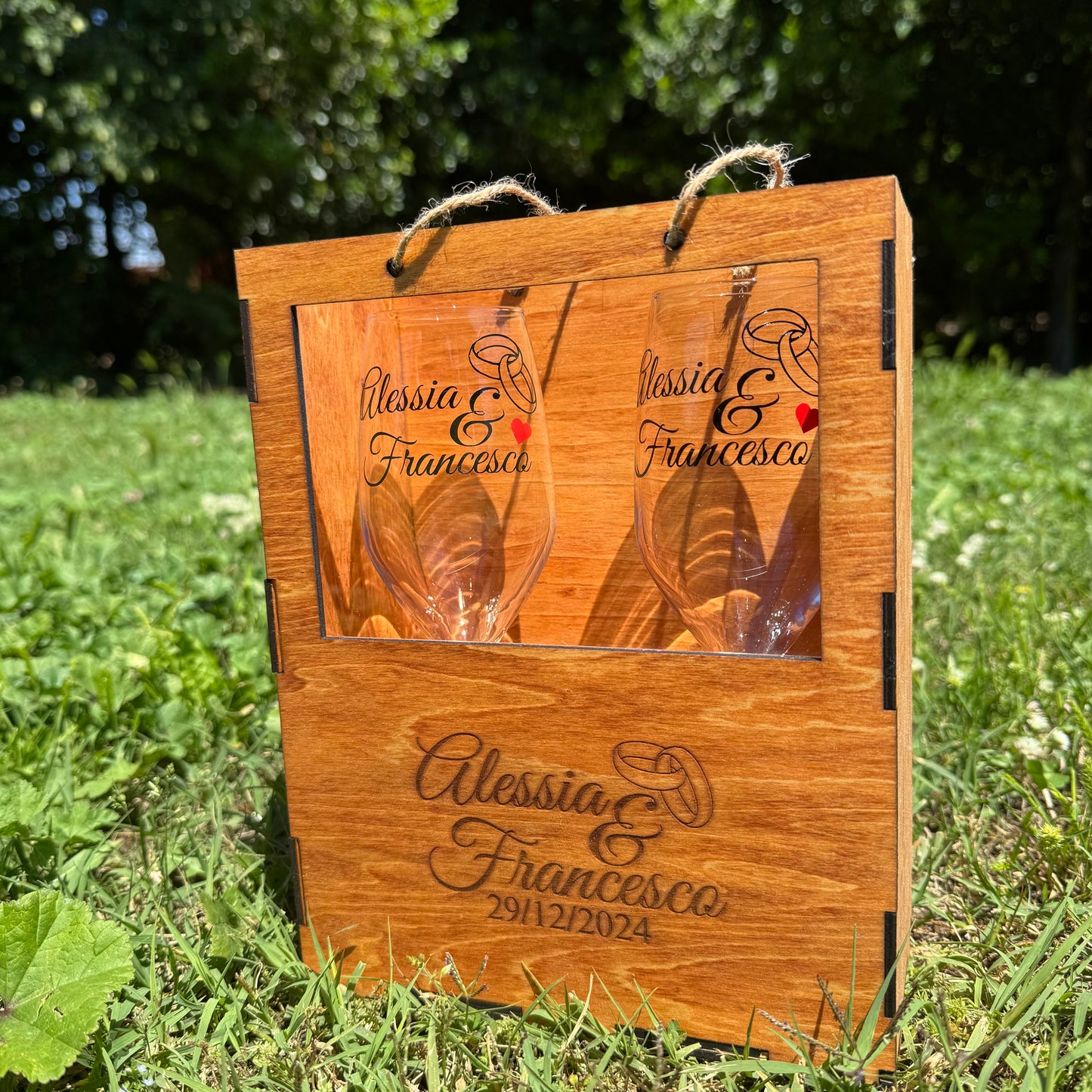 Scatola in legno personalizzata + set di flûte personalizzati | Idea regalo per gli sposi