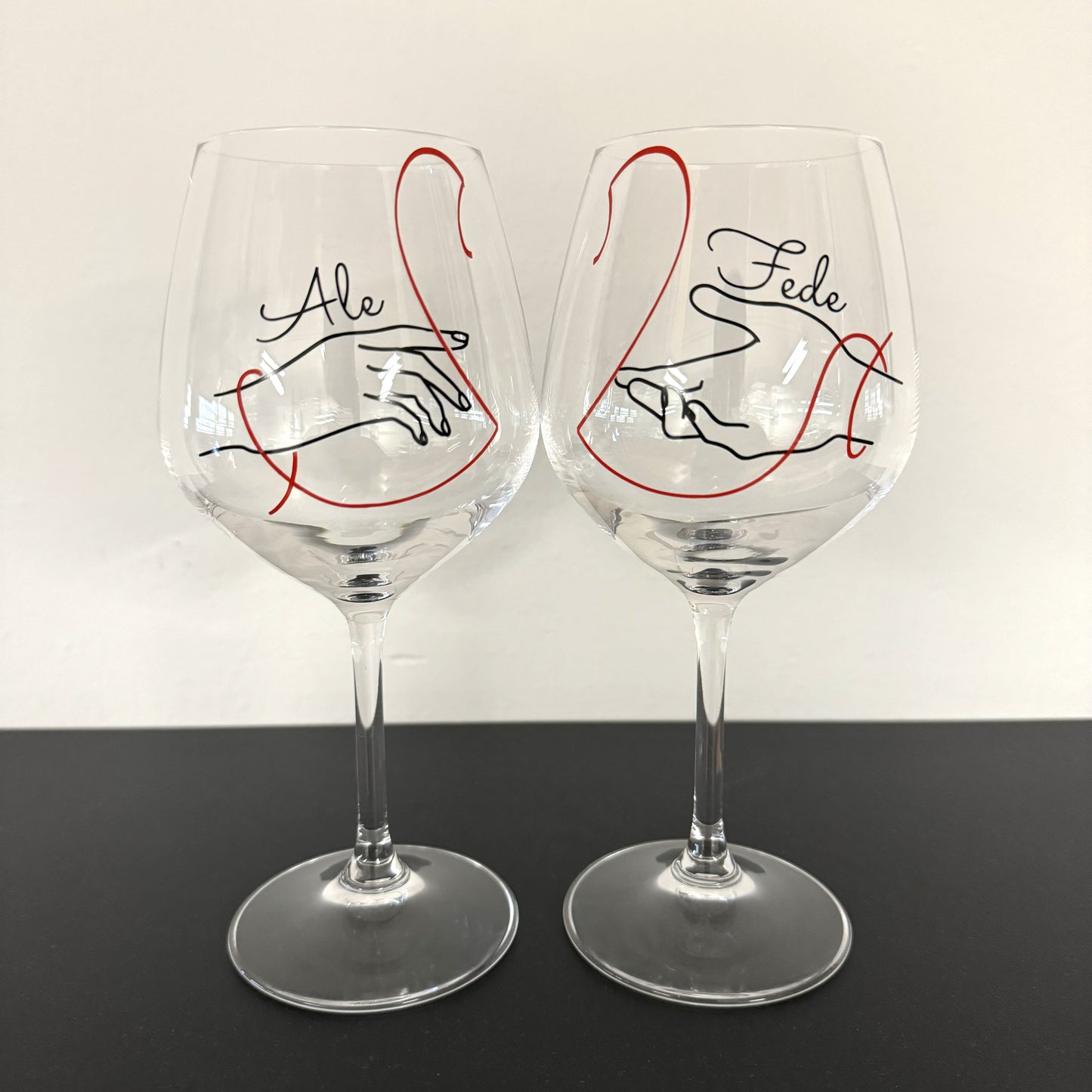 New Filo Rosso | Set di calici da vino personalizzati con nome | 2pz. | Idea regalo
