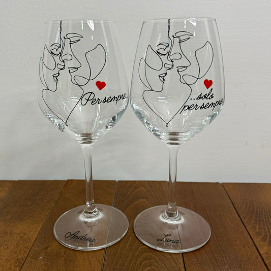 Solo per sempre| Set di calici da vino personalizzati con nome | 2pz. | Idea regalo