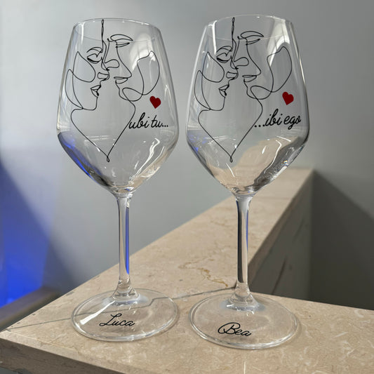 ubi tu ibi ego| Set di calici da vino personalizzati con nome | 2pz. | Idea regalo