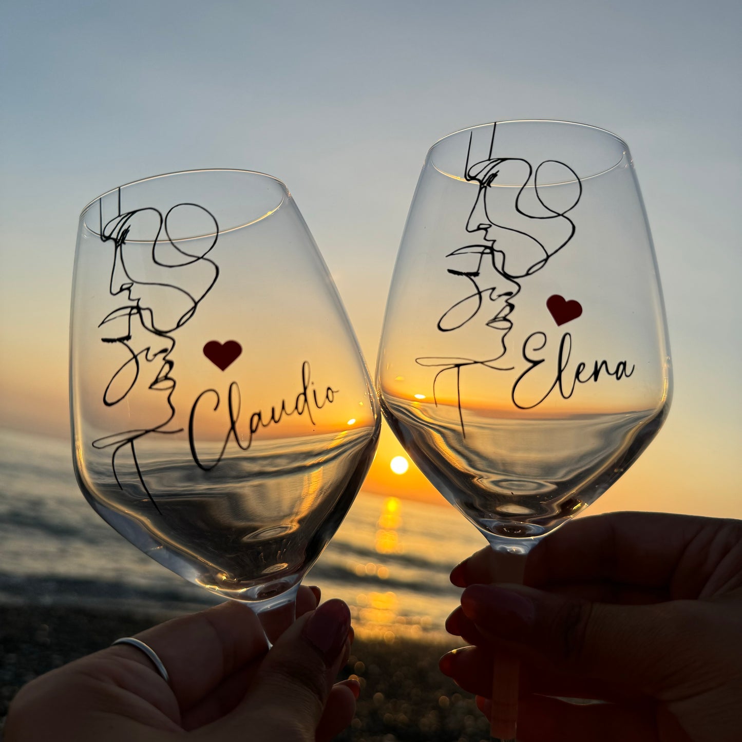 New Bacio su fronte  | Set di calici da vino personalizzati con nome | 2pz. | Idea regalo