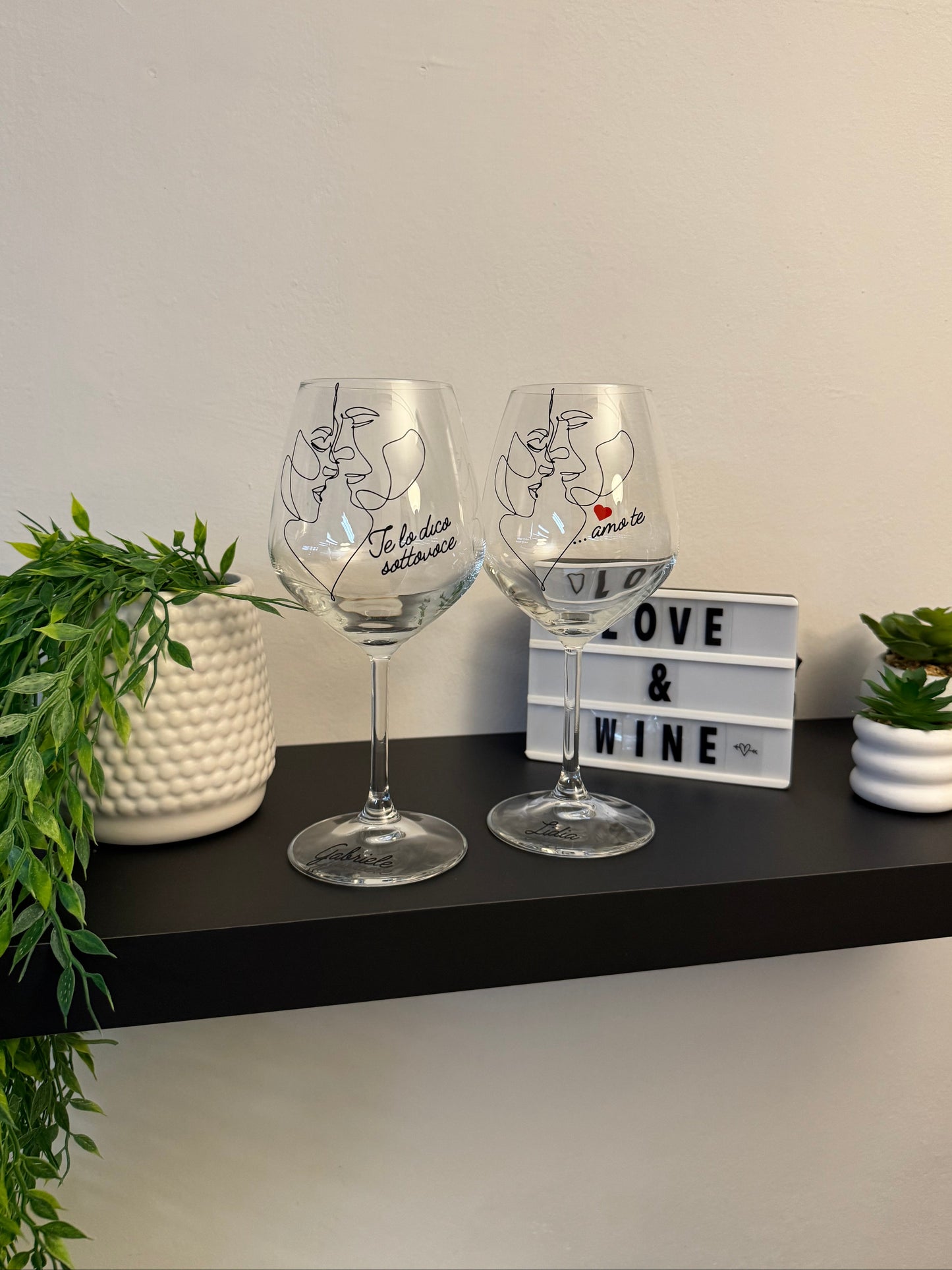 Amo te | Set di calici da vino personalizzati con nome | 2pz. | Idea regalo