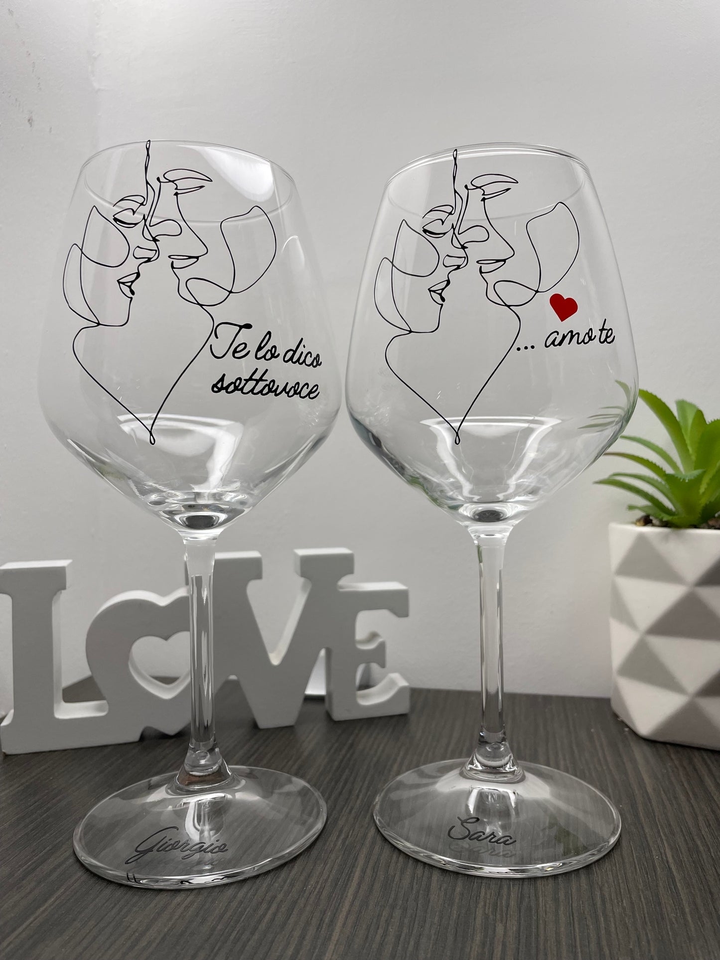 Amo te | Set di calici da vino personalizzati con nome | 2pz. | Idea regalo