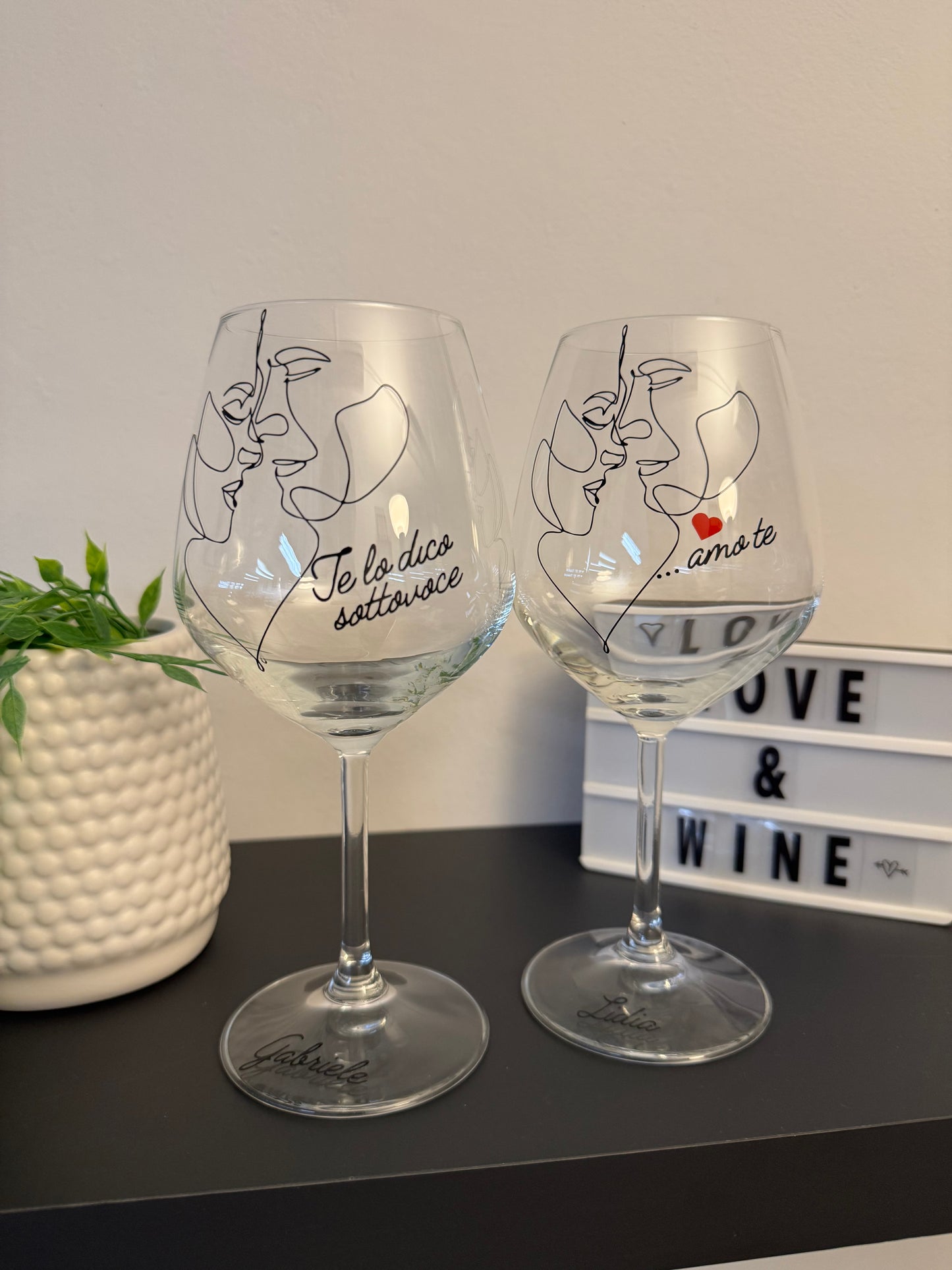 Amo te | Set di calici da vino personalizzati con nome | 2pz. | Idea regalo