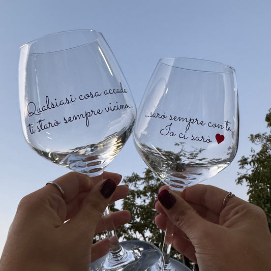 Io ci sarò | Set di calici da vino personalizzati con nome | 2pz. | Idea regalo