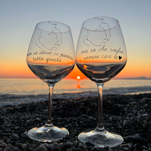 con te| Set di calici da vino personalizzati con nome | 2pz. | Idea regalo