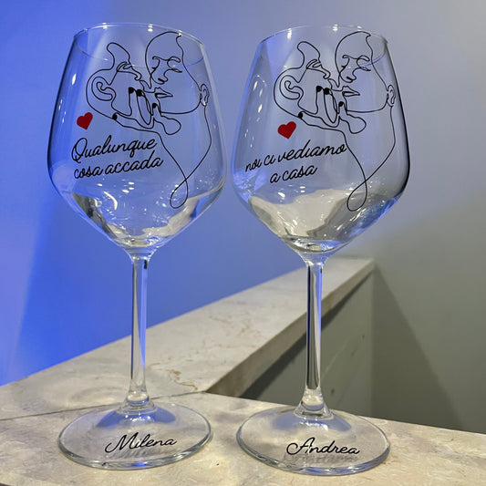 Qualunque cosa accada | Set di calici da vino personalizzati con nome | 2pz. | Idea regalo