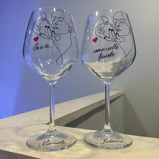 Come nelle favole| Set di calici da vino personalizzati con nome | 2pz. | Idea regalo