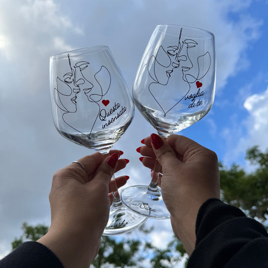Questa insensata voglia di te | Set di calici da vino personalizzati con nome | 2pz. | Idea regalo
